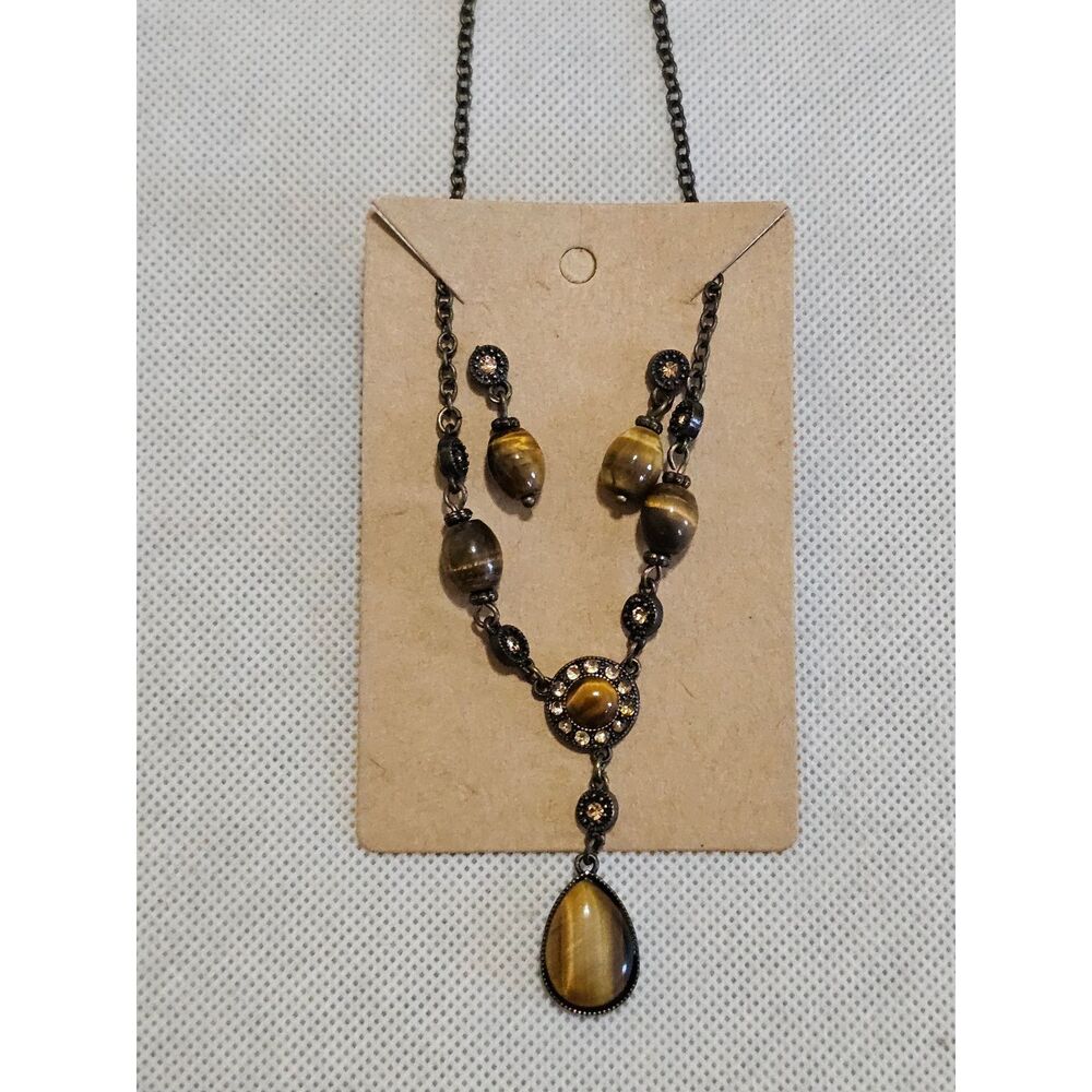 Avon Tiger’s Eye Necklace & Earrings Set